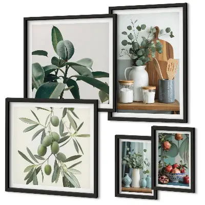 Přírodní skandinávské rostliny v rámu jako polyptych