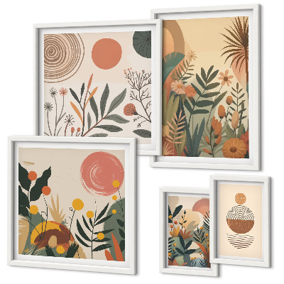 Sada obrazů do ložnice Abstraktní boho rostlinné motivy