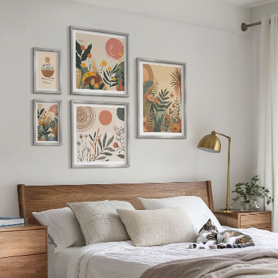 Sada obrazů do ložnice Abstraktní boho rostlinné motivy