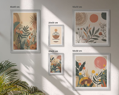 Sada obrazů do ložnice Abstraktní boho rostlinné motivy