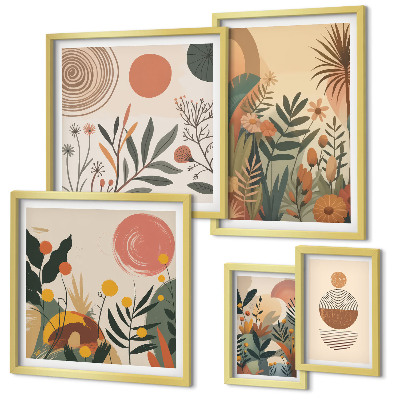 Sada obrazů do ložnice Abstraktní boho rostlinné motivy