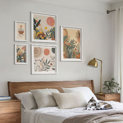 Sada obrazů do ložnice Abstraktní boho rostlinné motivy