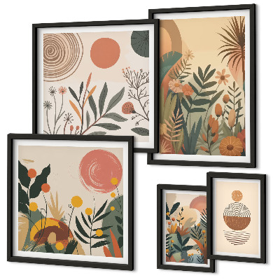 Sada obrazů do ložnice Abstraktní boho rostlinné motivy