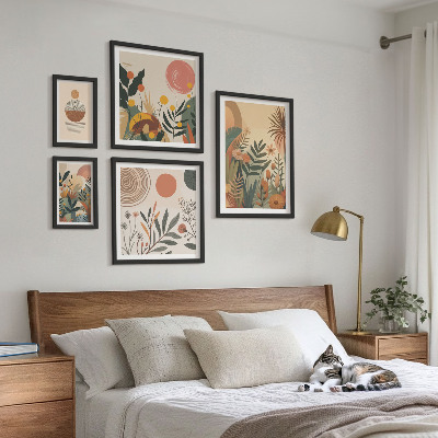 Sada obrazů do ložnice Abstraktní boho rostlinné motivy