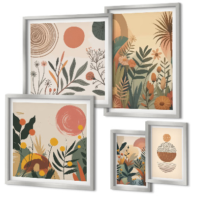 Sada obrazů do ložnice Abstraktní boho rostlinné motivy