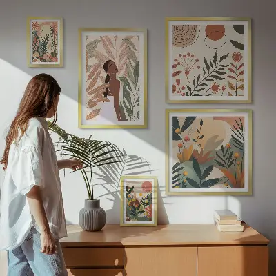 Poliptyk v rámu v boho stylu s motivem rostlin