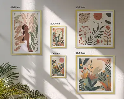 Poliptyk v rámu v boho stylu s motivem rostlin