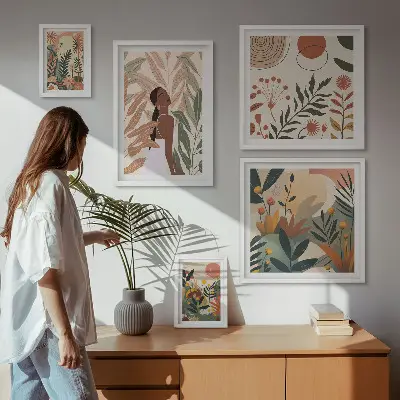 Poliptyk v rámu v boho stylu s motivem rostlin