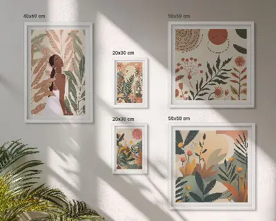 Poliptyk v rámu v boho stylu s motivem rostlin