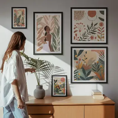 Poliptyk v rámu v boho stylu s motivem rostlin