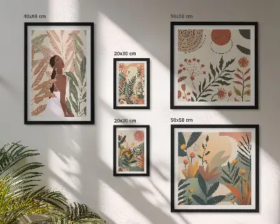 Poliptyk v rámu v boho stylu s motivem rostlin