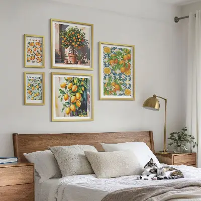 Sada obrazů do ložnice s motivem citrusových plodů, květin a vinobraní