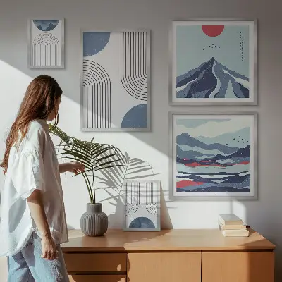 Abstraktní geometrie krajiny poliptyk v rámu