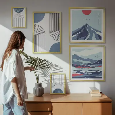 Abstraktní geometrie krajiny poliptyk v rámu
