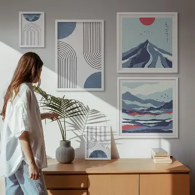 Abstraktní geometrie krajiny poliptyk v rámu