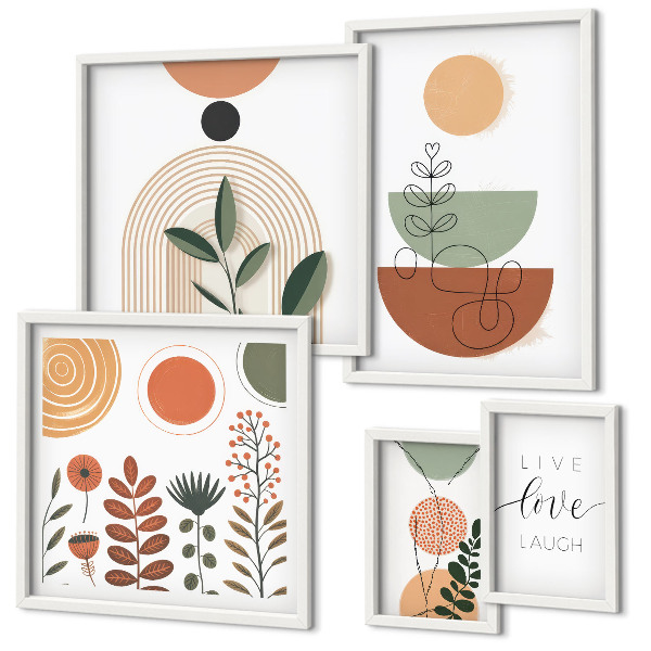 Sada obrazů do ložnice Stylová rostlinná a geometrická grafika