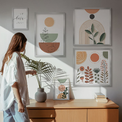 Sada obrazů do ložnice Stylová rostlinná a geometrická grafika