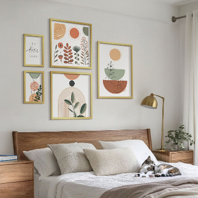 Sada obrazů do ložnice Stylová rostlinná a geometrická grafika