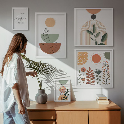 Sada obrazů do ložnice Stylová rostlinná a geometrická grafika