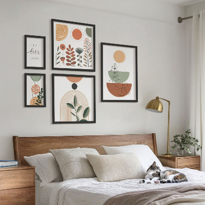 Sada obrazů do ložnice Stylová rostlinná a geometrická grafika