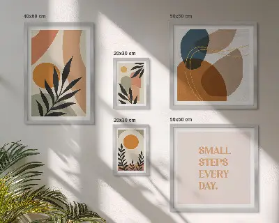 Sada obrazů do ložnice stylová abstraktní grafika s motivem rostlin