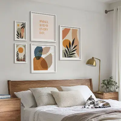 Sada obrazů do ložnice stylová abstraktní grafika s motivem rostlin
