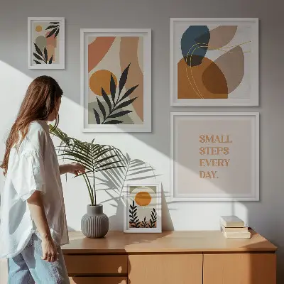 Sada obrazů do ložnice stylová abstraktní grafika s motivem rostlin