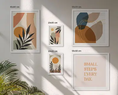 Sada obrazů do ložnice stylová abstraktní grafika s motivem rostlin