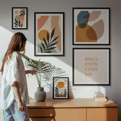 Sada obrazů do ložnice stylová abstraktní grafika s motivem rostlin