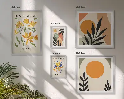 Abstraktní květiny v boho stylu poliptyk v rámu