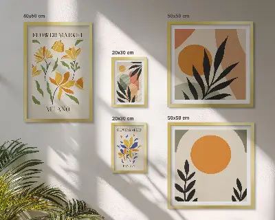 Abstraktní květiny v boho stylu poliptyk v rámu