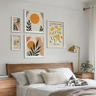 Abstraktní květiny v boho stylu poliptyk v rámu