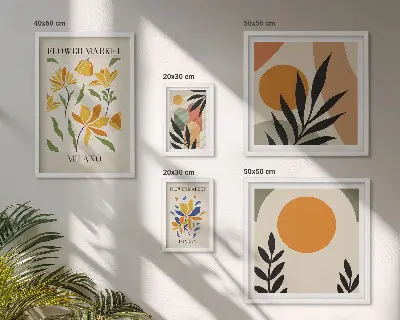 Abstraktní květiny v boho stylu poliptyk v rámu