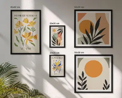 Abstraktní květiny v boho stylu poliptyk v rámu