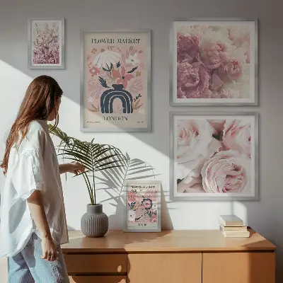 Květinové dekorace v boho stylu poliptyk v rámu