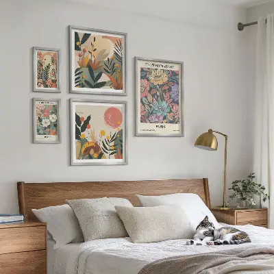 Květinové motivy Paříž Londýn poliptyk v rámu