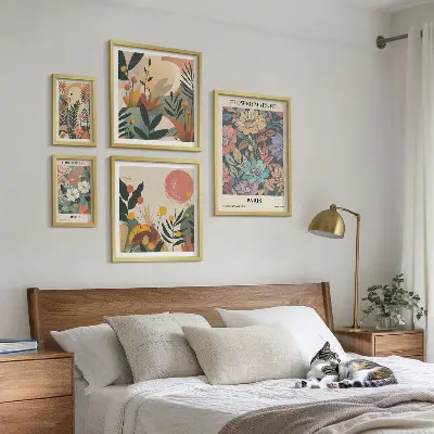 Květinové motivy Paříž Londýn poliptyk v rámu