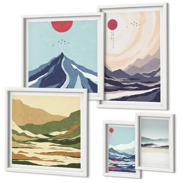 Abstraktní horské krajiny v rámu jako polyptych