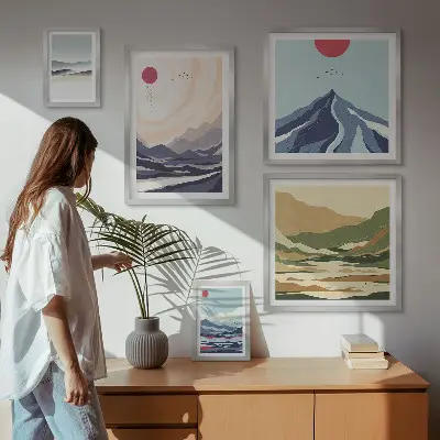 Abstraktní horské krajiny v rámu jako polyptych