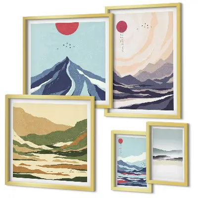 Abstraktní horské krajiny v rámu jako polyptych