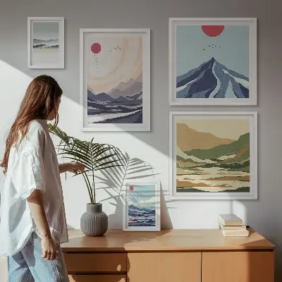 Abstraktní horské krajiny v rámu jako polyptych