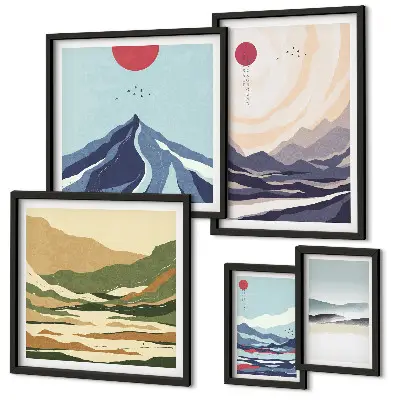 Abstraktní horské krajiny v rámu jako polyptych