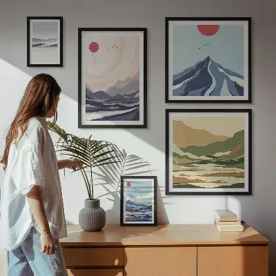 Abstraktní horské krajiny v rámu jako polyptych