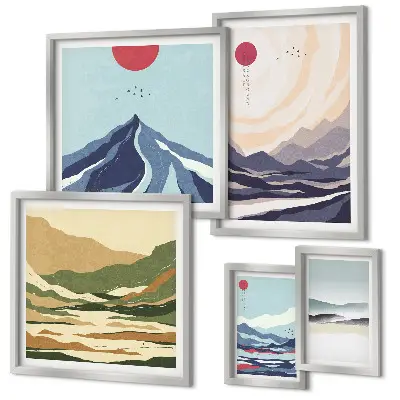 Abstraktní horské krajiny v rámu jako polyptych