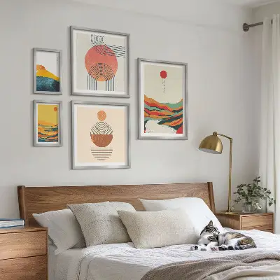 Sada obrazů do ložnice abstraktní geometrické krajiny
