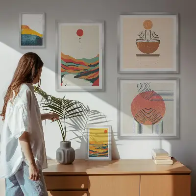 Sada obrazů do ložnice abstraktní geometrické krajiny
