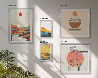 Sada obrazů do ložnice abstraktní geometrické krajiny