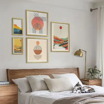 Sada obrazů do ložnice abstraktní geometrické krajiny
