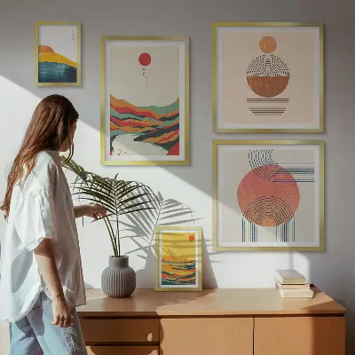 Sada obrazů do ložnice abstraktní geometrické krajiny