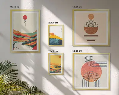 Sada obrazů do ložnice abstraktní geometrické krajiny
